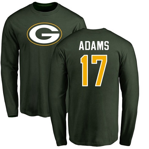 Men Green Bay Packers Green #17 Adams Davante Name And Number Logo Nike NFL Long Sleeve T Shirt